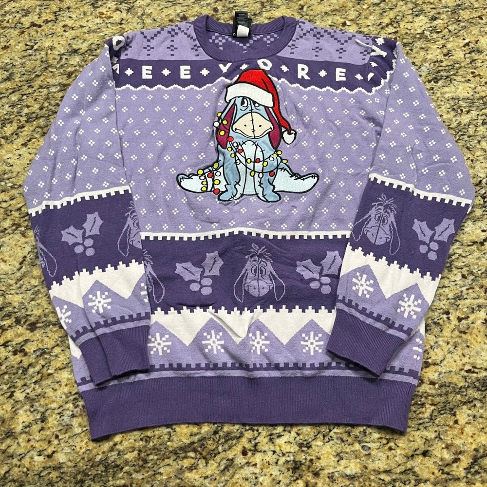 Disney Our Universe Eeyore Christmas Sweater Purple Fair Isle Holiday Womens L